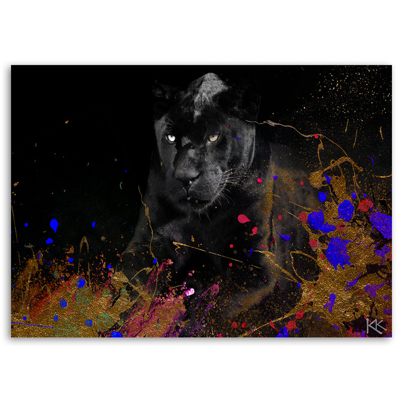 Deco panel print, Black panther on colourful background