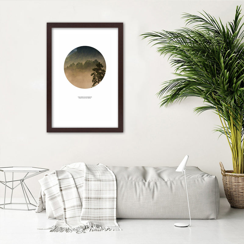 Picture in brown frame, Forest in a circle