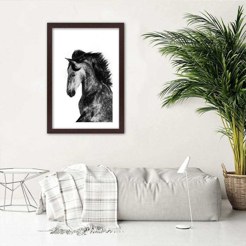 Picture in brown frame, Wild steed