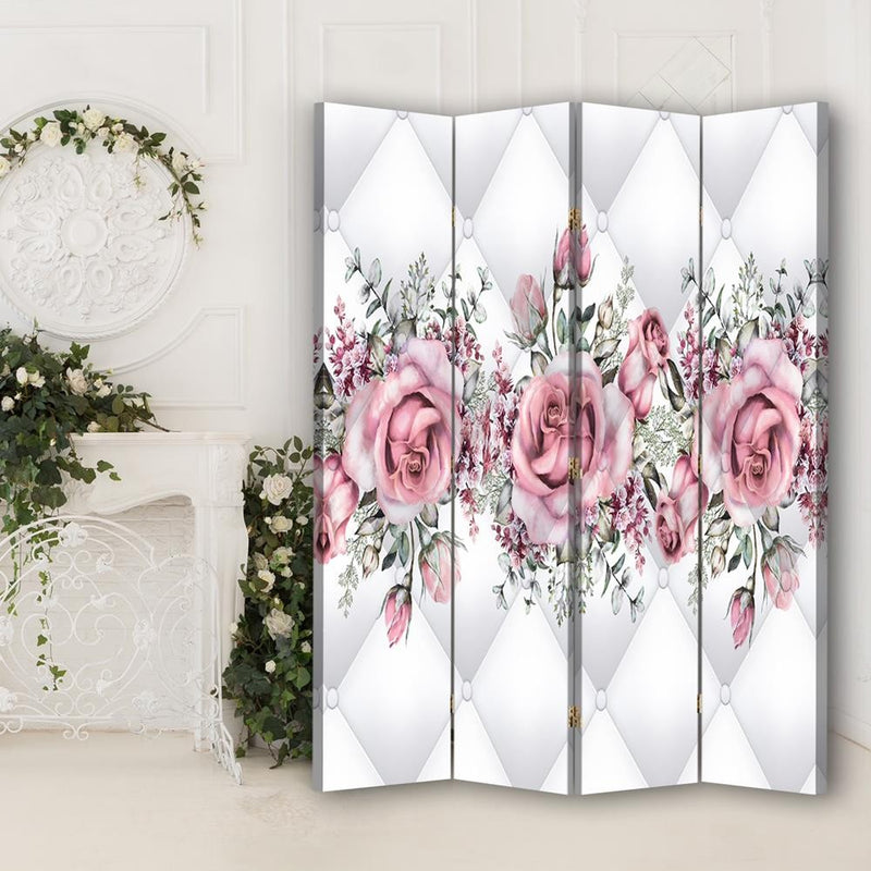 Room divider Double-sided rotatable, Roses on quilted texture