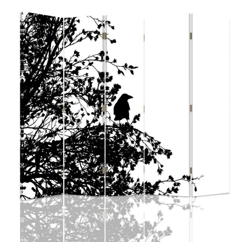 Room divider Double-sided, Black bird on the branch