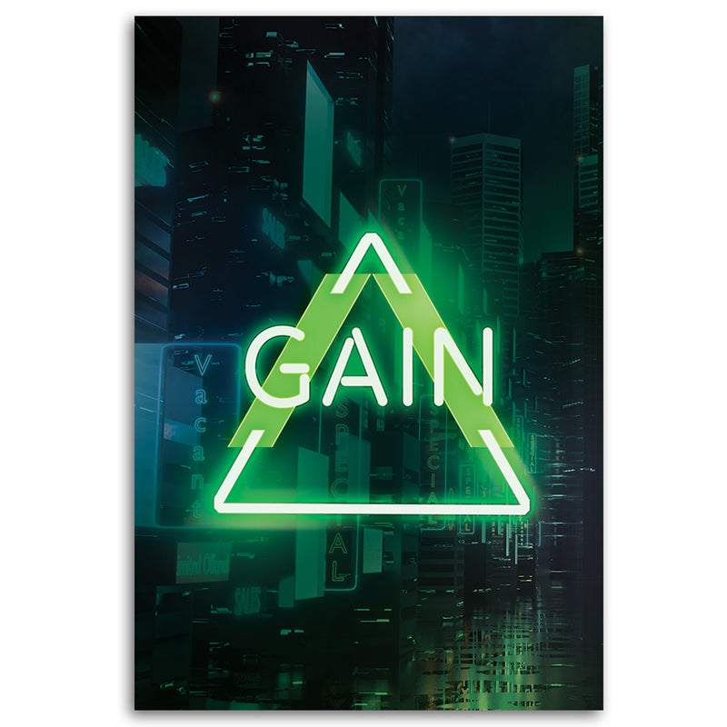 Impresión de panel decorativo, escritura verde GAIN para jugadores