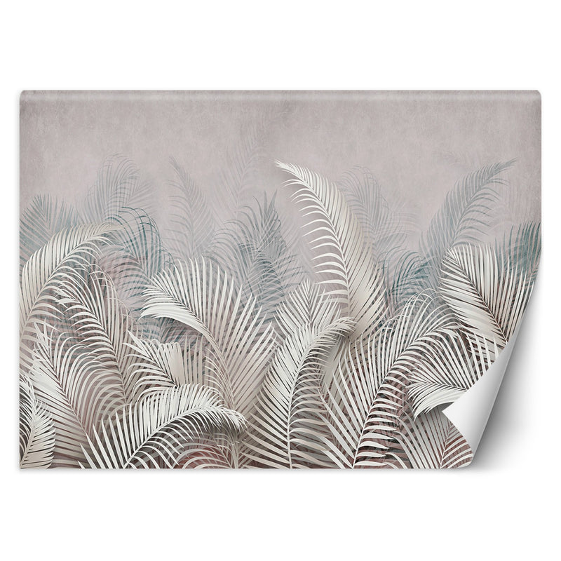 Wallpaper, Palm Leaves Concrete Grey 3D
