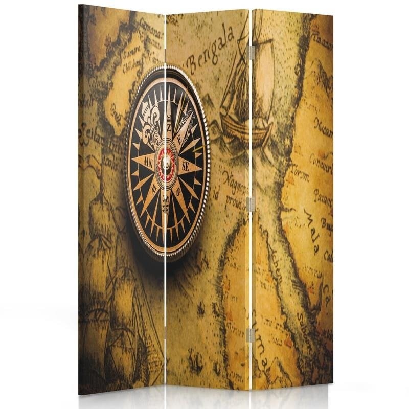 Room divider Double-sided rotatable, Compass on an old map