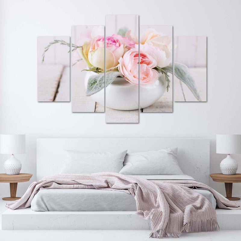 Five piece picture canvas print, Roses in a white vase