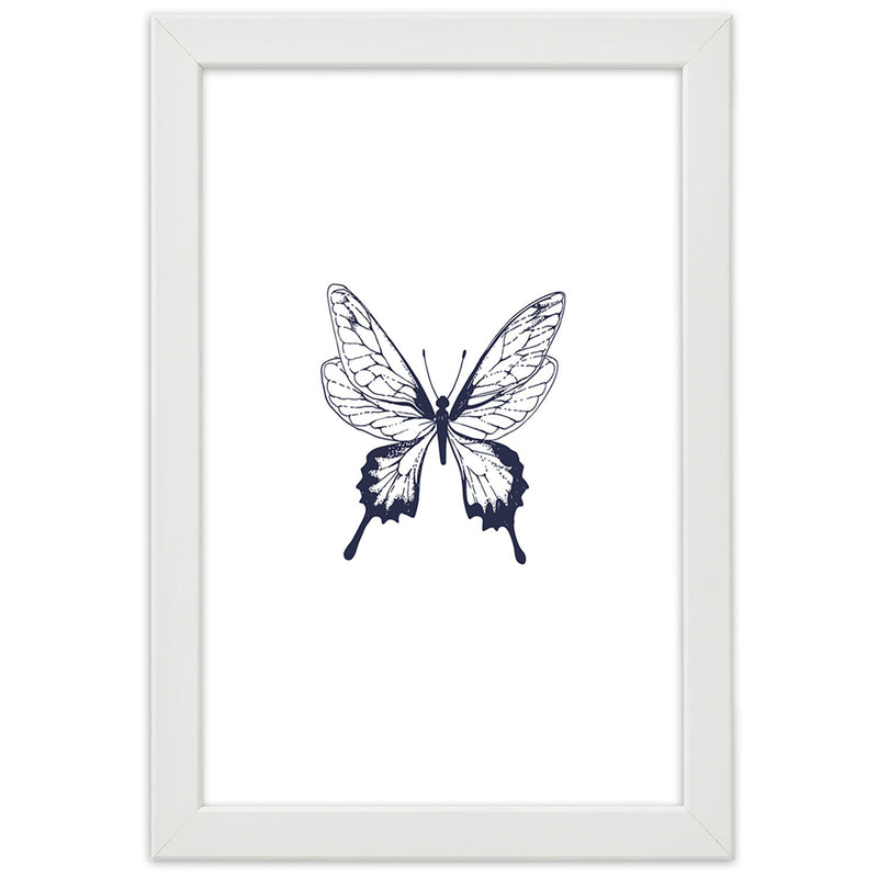 Picture in white frame, Drawn butterfly