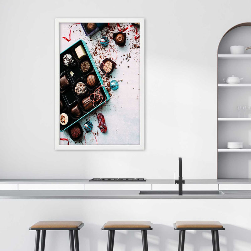 Picture in white frame, Colorful pralines