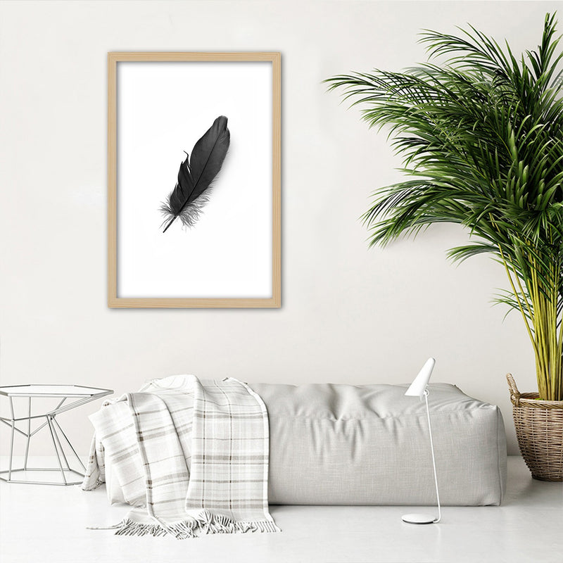 Picture in natural frame, Black feather