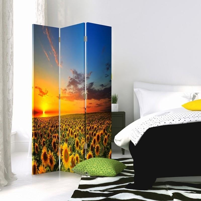Room divider Double-sided rotatable, Landscape with sunflowers