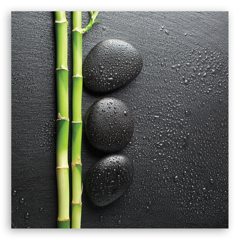 Panel decorativo estampado, Bambú y piedras zen.