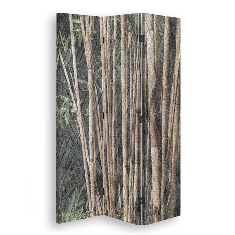 Room divider Double-sided rotatable, Bamboo stalks in brown