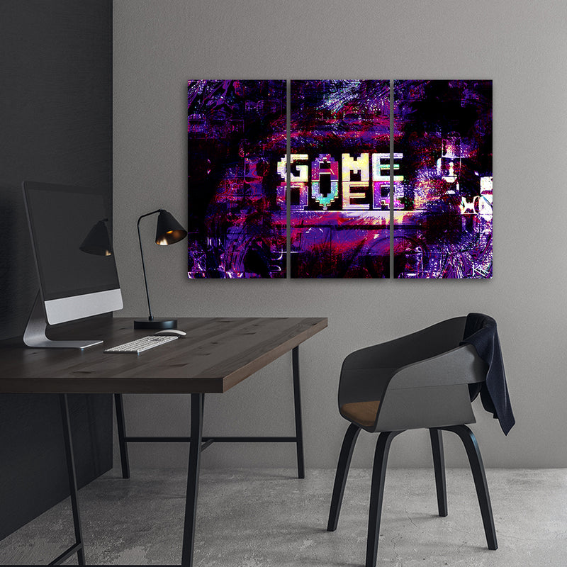 Panel decorativo con imágenes de tres piezas, cartel abstracto Game over