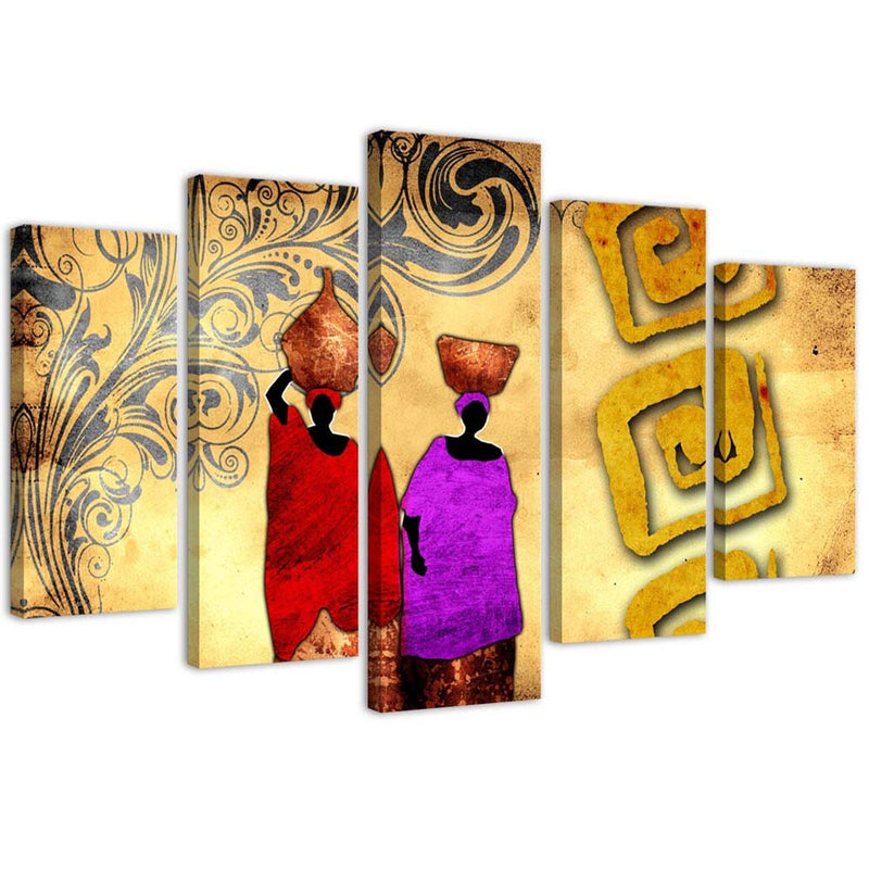 Five piece picture canvas print, African women with jugs