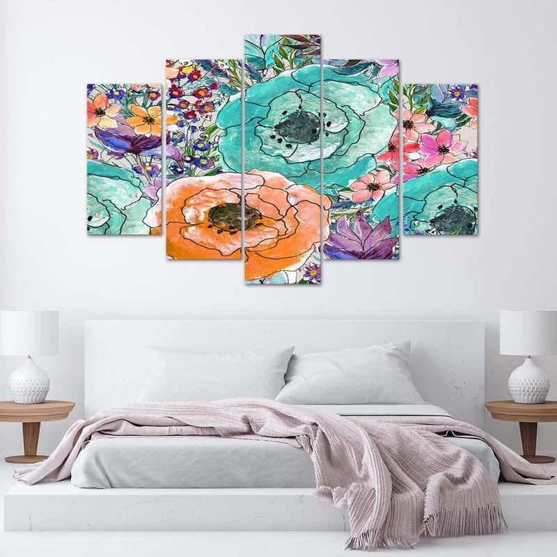Five piece picture canvas print, Flower composition
