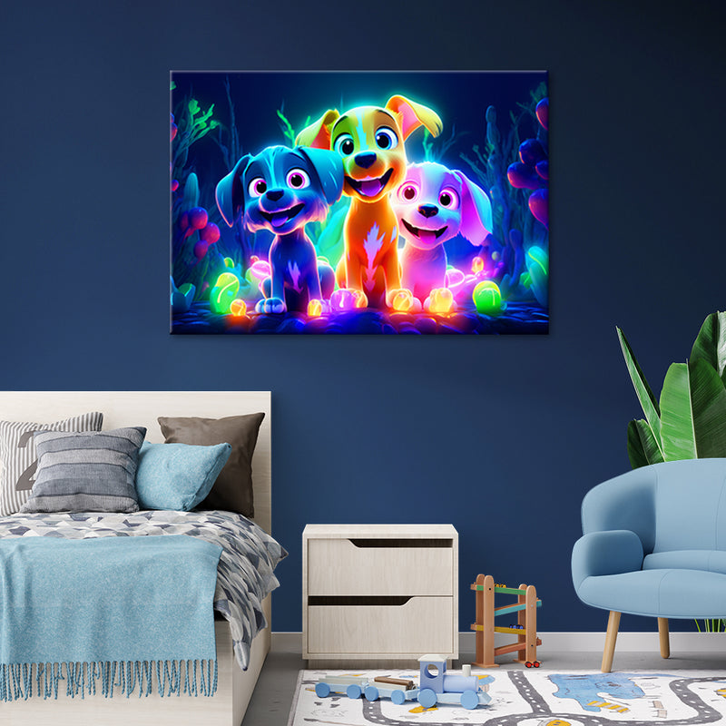 Deco panel picture, Cartoon dogs neon