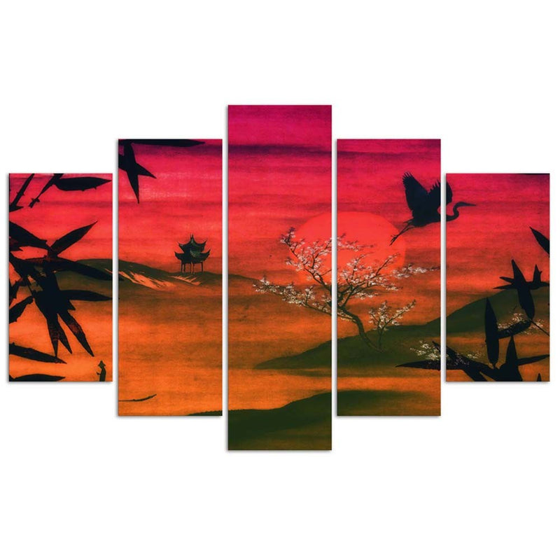 Five piece picture canvas print, Japan bathed in sunlight