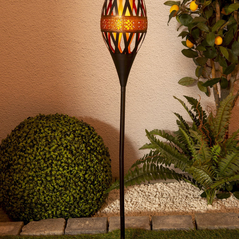 LED Solar Ground Spike h: 85 cm with Flame Effect; Flame Light
