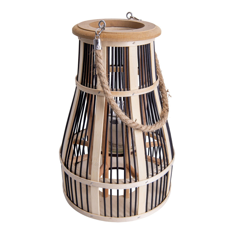 Decorative Light "Basket" black/natural h: 34.5cm incl. Solar LED Candle