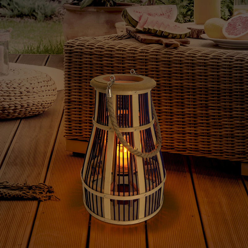 Decorative Light Basket black/natural h: 34.5 cm incl. Solar LED Candle