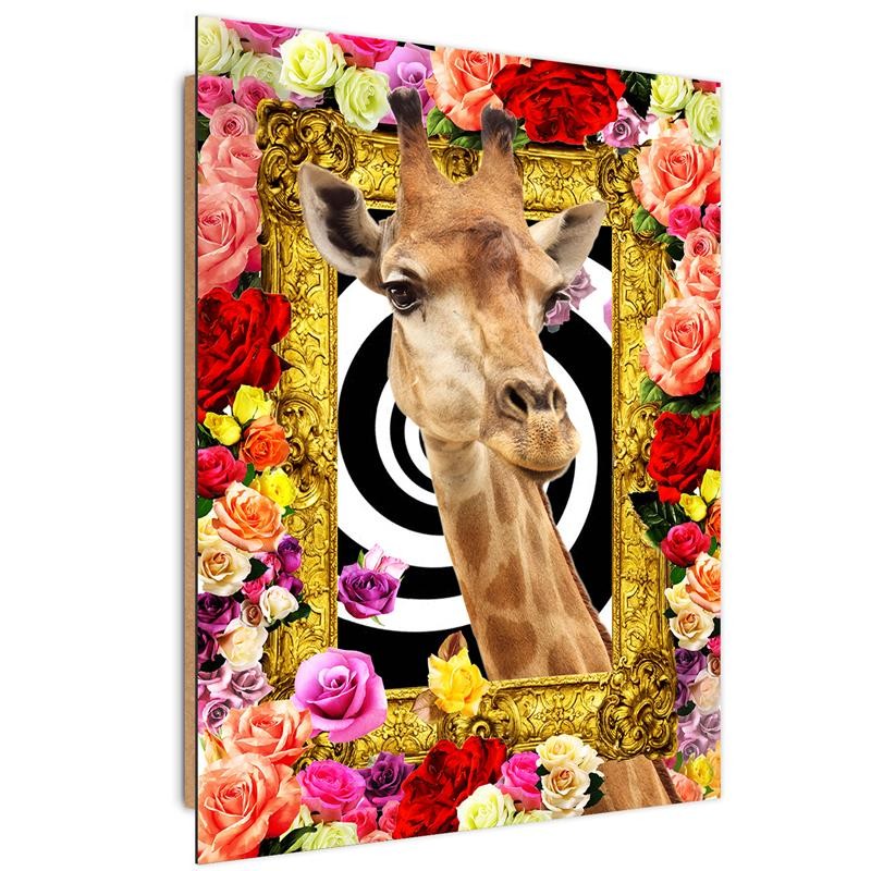 Deco panel print, Giraffe and colored roses