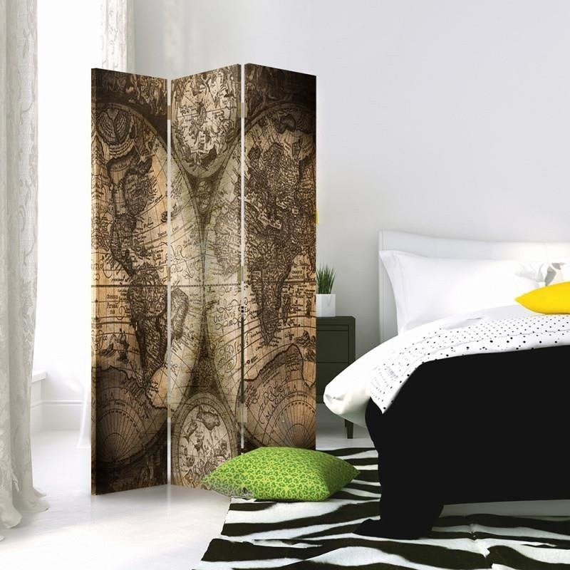 Room divider Double-sided rotatable, Antique World Map