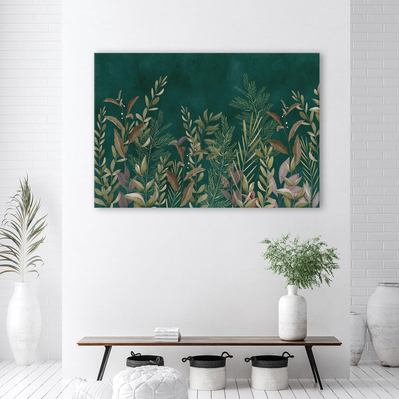 Deco panel print, Leaves on green background
