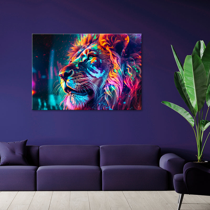 Deco panel print, Neon Animal Lion Ai
