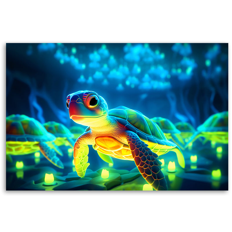Deco panel picture, Cosmic neon turtle