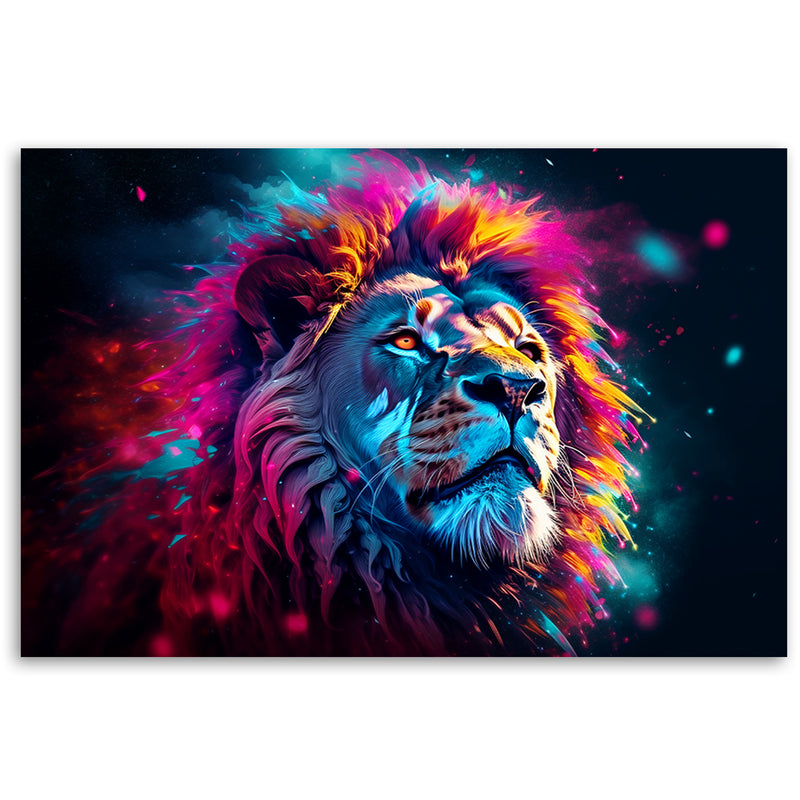 Panel decorativo estampado, León de neón Animal África