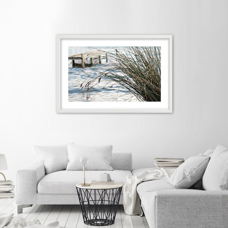 Picture in white frame, Jetty on the sea