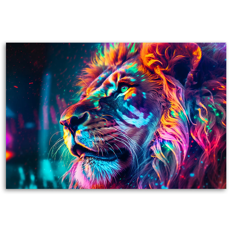 Deco panel print, Neon Animal Lion Ai