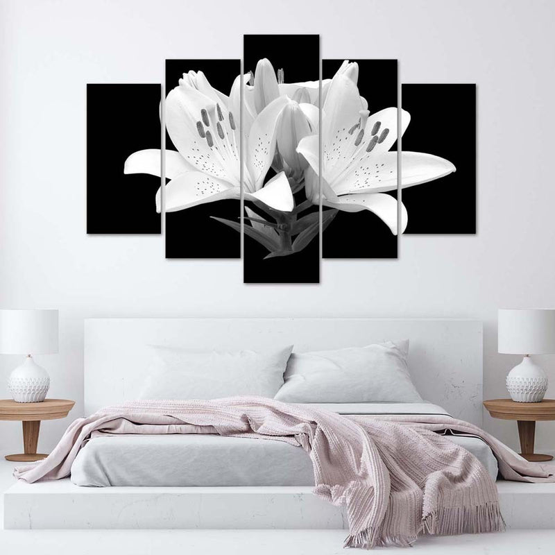 Five piece picture canvas print, White lilies
