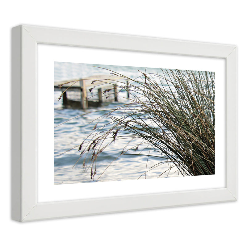 Picture in white frame, Jetty on the sea
