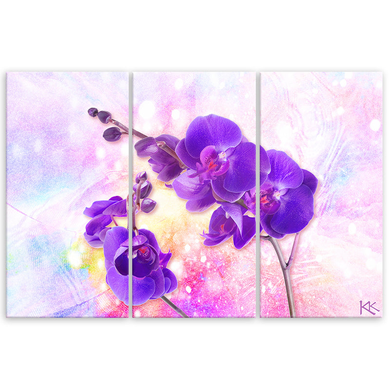 Panel decorativo con cuadros de tres piezas, Flor de orquídea violeta