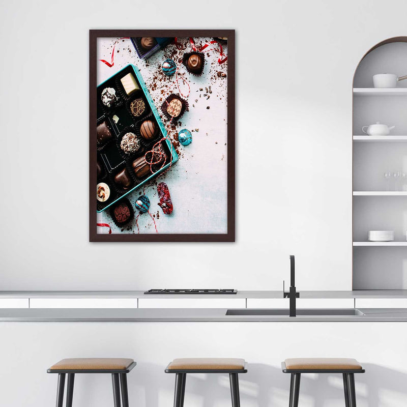 Picture in brown frame, Colorful pralines