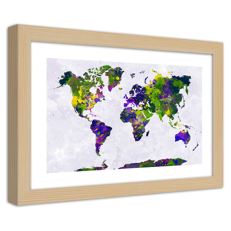 Picture in natural frame, Painted world map