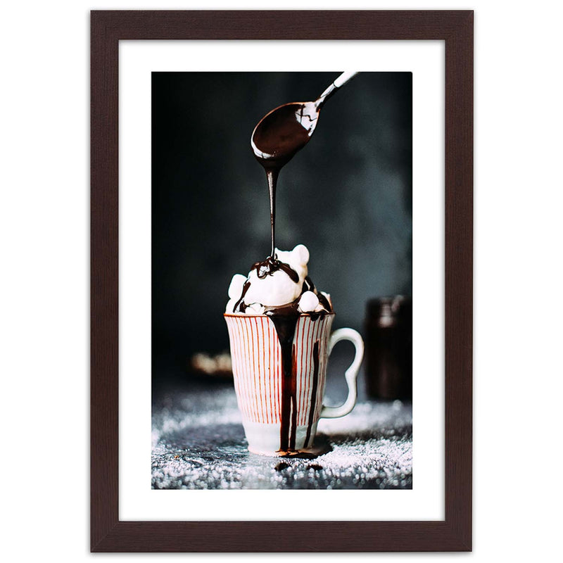 Picture in brown frame, Coffee with marshmallows