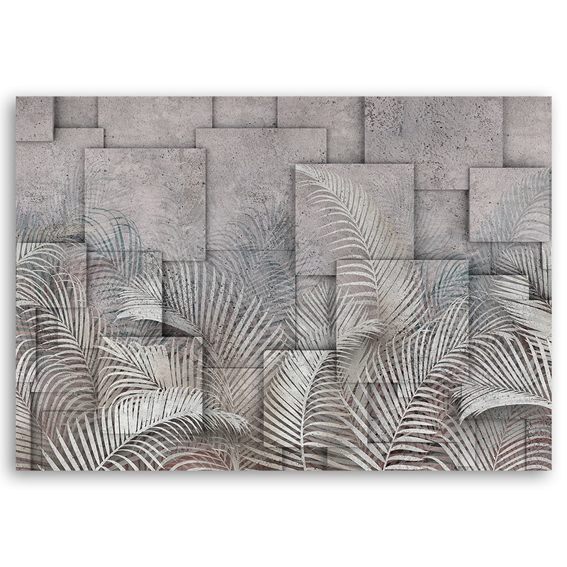 Deco panel print, 3D leaves on concrete imitation background