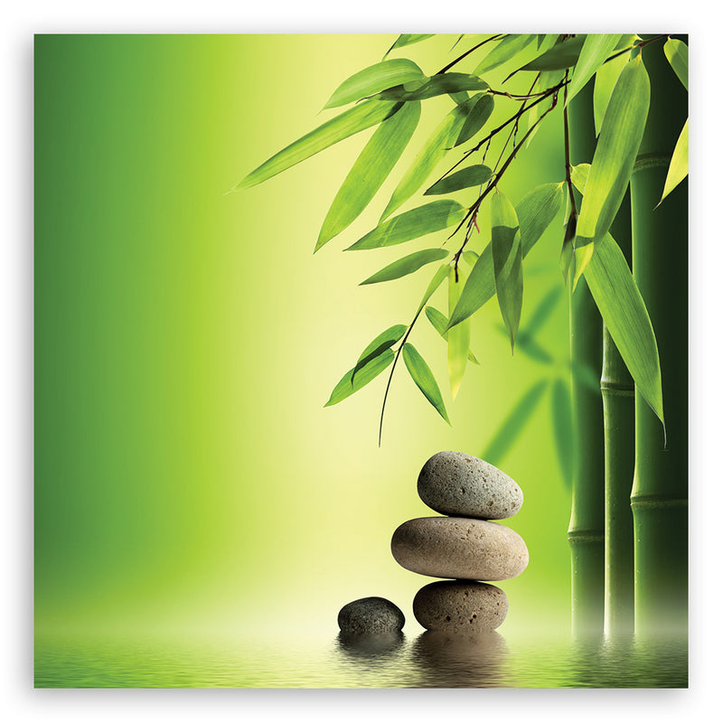 Deco panel print, Zen stones and bamboo on green background