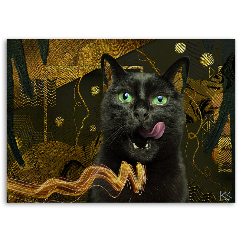 Panel decorativo estampado, Gato negro Resumen dorado