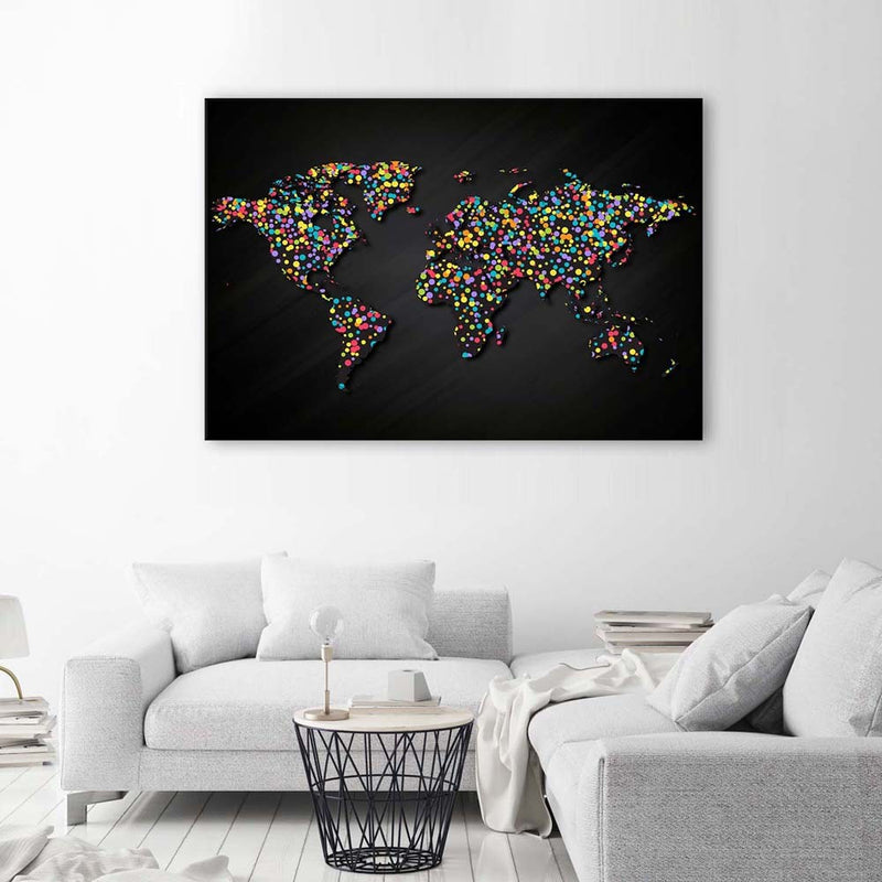 Deco panel print, World map with coloured dots