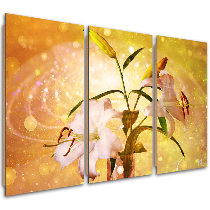 Three piece picture deco panel, Lily on yellow background