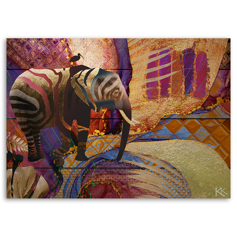 Deco panel print, Golden elephant on abstract background