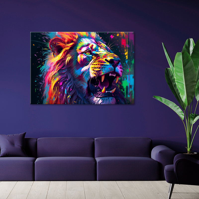 Deco panel print, Lion Neon Abstraction