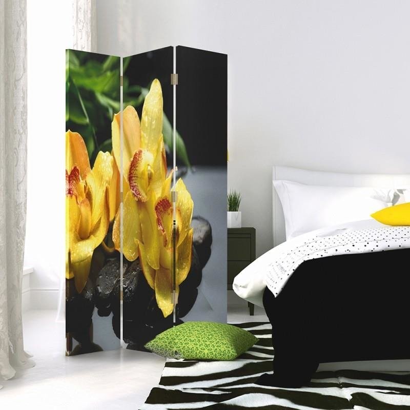 Room divider Double-sided rotatable, Black of yellow orchid