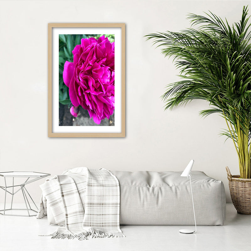 Picture in natural frame, Pink large flower