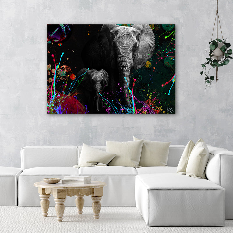 Cuadro, Elefante en colores de fondo