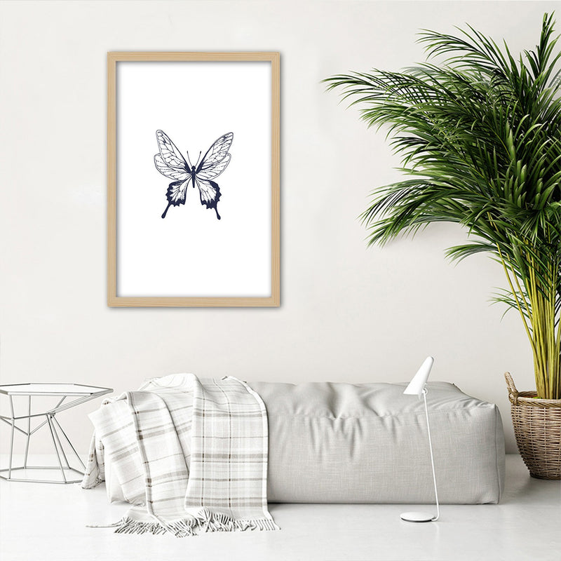 Picture in natural frame, Drawn butterfly