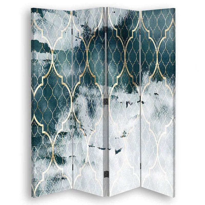 Room divider Double-sided rotatable, Moroccan clover in turquoise