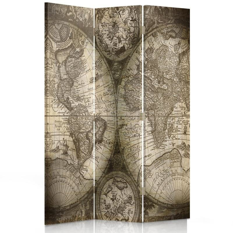 Room divider Double-sided rotatable, Antique World Map